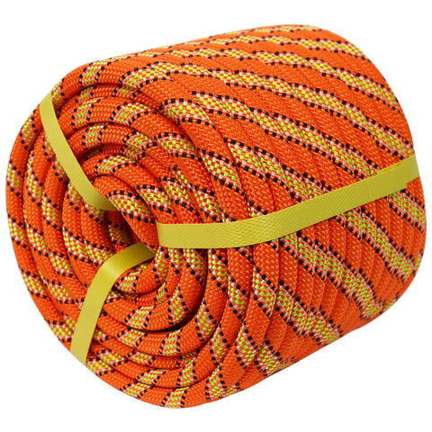 Half Inch By 100 Ft Double Braid Arborist Rigging Rope For Tree Work Climbing Hauling And Logging With High Tensile Low Stretch 48 Strand Polyester Bull Rope Orange coiled
