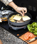Cooking burgers in a 10-Inch Nonstick Fry Pan For Camping And Backpacking Stoves, Durable Ceramic Coating, High Wall Design For Easy Sauteing