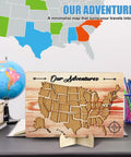 USA Travel Cork Map Set With 100 Push Pins And Wooden Storage Box 12x8 Inches Double Sided Adhesive Strips Perfect Travel Tracker For Couples RV Vacations Geography Classroom Decor