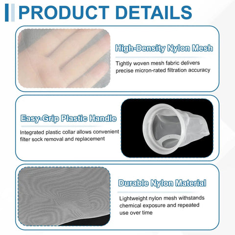 Uxcell Nylon Mesh Liquid Filter Sock Bag In White, 80 Micron Precision For Aquarium & Industrial Coolant Filtration, durable nylon mesh with easy-grip handle.