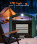 12000 BTU Propane Patio Heater Portable Outdoor Space Heater for Camping and Deck Use with LED lighting, ideal for cold nights.