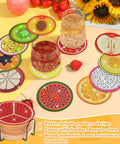 Diamond Art Coaster Kit With Holder, 12 Piece DIY Diamond Dot Coasters For Adults And Newbies, Includes Cork Bases, Colorful Diamonds, Fruit Style