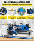 Badass Mini Metal Lathe 7X12 Inch Bench Top Machine With 550W Variable Speed Motor 2250RPM features 4-way tool post and movable tailstock.