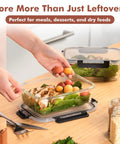 Big Glass Storage Set 63 Oz Meal Prep Containers With Locking Lids, 2-Pack holding meal on wooden counter