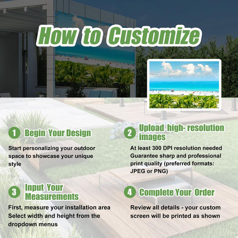 Customization instructions for Custom Design Shade Cloth With UV Protection And HD Printing Full Color Pergola And Gazebo Shade Cover
