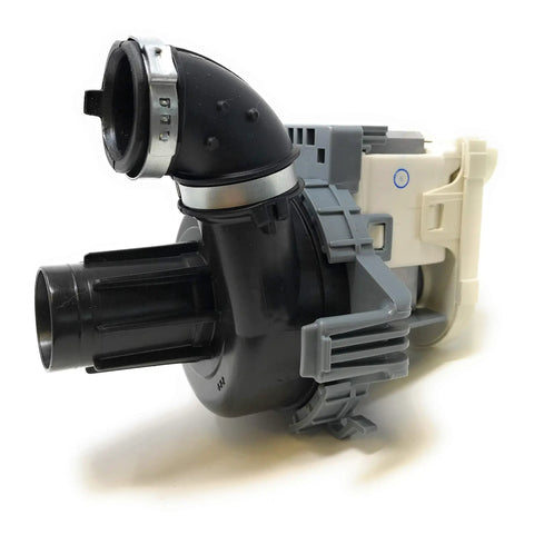 Dishwasher Circulation Pump Replacement W10510667 with Oetiker clamp, high-flow water pump shown with hose fitting