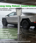 Straight Up Rugged Outdoor EV Charger Enclosure For Tesla NACS And J1772 Plugs Heavy Duty 304 Stainless Box in rain.