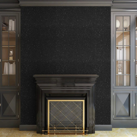 Black Glitter Peel And Stick Wallpaper Self Adhesive Vinyl Roll 15.7x354 Inches 38.75 Sq Ft Easy Install on a fireplace wall