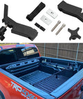 Two Pack High Lift Jack Mount Brackets For Truck Bed Deck Rail System Compatible With Toyota Tacoma 2005 Plus shown with truck bed view.