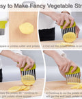Two-piece stainless steel crinkle cutter set with green and blue handles for potatoes and vegetables.