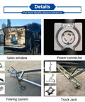 Heavy Duty Turnkey Commercial Grade Black Taco Food Truck And Slick Mobile Catering Trailer With Private Restroom And Dot Certified Build For Operations, showing sales window and power connector.