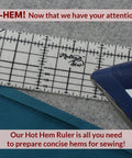 Hot Hem Ruler For Sewing And Quilting, Non Slip Ironing Guide For Precise Hems And Pleats, Works With Dry Or Steam Irons, 10 X 2.5 Inch Hem Gauge, Heat Resistant Nylon, Speed Up Your Crafting And Get Neat Edges. heat-resistant nylon hem ruler on fabric with iron