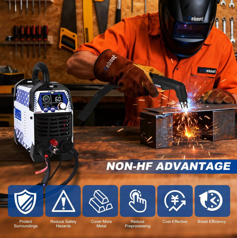 Non-Touch Plasma Cutter With Pilot Arc, One Inch Max Cut And Five Eighth Inch Clean Cut, 2T And 4T Modes, Big LED Display