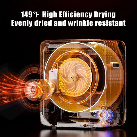 Inner view of Straight Up Solid Portable Washer And Dryer Combo, 18 Lbs showing high-efficiency drying feature and vents.