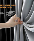 100 Percent Blackout Room Divider Curtains With Ceiling Track Set showing layers of fabric for privacy and shading