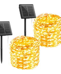 Two Pack Outdoor Solar String Lights 66 Ft Total With 200 LED Warm White Fairy Lights, 8 Lighting Modes, Waterproof