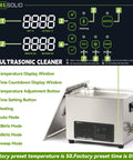 Pro Grade 3 Liter Digital Ultrasonic Cleaner With 28 And 40 Khz Dual Frequency Built In Heater Smart Timer and Degas Mode close-up of control panel.