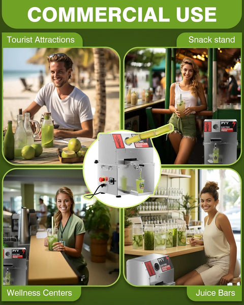 Heavy Duty Electric Sugarcane Juicer Machine With Three Rollers For Commercial Countertop Use High Yield 300Kg Per Hour in use at a juice bar.