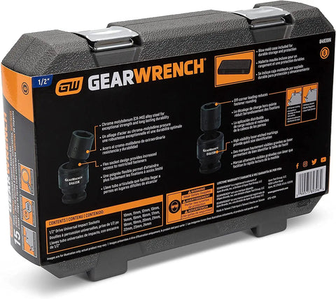 Back of tool case for 1/2 Inch 6 Point Metric Universal Impact Socket Set, 15 Piece, Built Tough In Cr-Mo Steel With Off Corner Loading