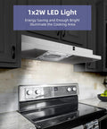 Front view of FIREGAS 30-inch under-cabinet stainless steel range hood with 2-speed exhaust and aluminum filter.