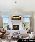 puncoll 20.5" Black and Gold Chandelier, 3-Light Dome Large Pendant Light hanging in a stylish living room over a fireplace.
