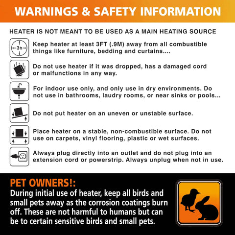 Warnings and safety information for using Hard Wired Ceiling Mount Garage Heater With Remote 7500 Watt 240 Volt Fan Forced Heat