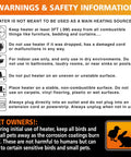 Warnings and safety instructions for Heavy Duty 4,800W Fan Forced Space Heater including pet warnings and usage guidelines.