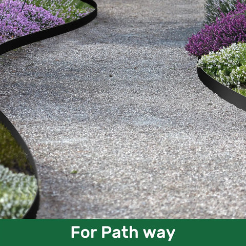 No Dig Landscape Edging Kit For Lawn And Flower Beds 49 Feet Flexible Plastic Border curving along a flower bed pathway