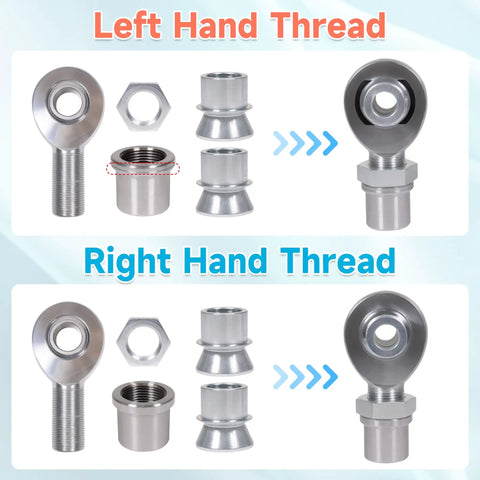 Left and right hand threaded components of Ready To Roll 1 25 Inch Threaded Heim Joints Rod End Kit Built Tough With Heavy Duty Chromoly Steel.