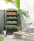 5 Tier Elevated Garden Bed With Lockable Caster Wheels For Freestanding Vertical Growing, Includes Five Planter Boxes To Grow Vegetables Herbs And Flowers Indoors Or Outdoors In A Space Saving Easy Peasy Assembly Durable Black Design on patio