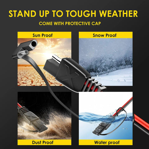 SAE To SAE 30 Ft Extension Cable With 16 AWG Pure Copper Core demonstrating weatherproof features, dust caps visible