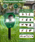 Motion Activated Solar Ultrasonic Animal Repeller With LED Flashing Lights For Yard And Garden Deterrent feature modes guide