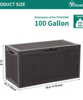 100 Gallon Large Deck Box Outdoor Resin Storage For Patio Furniture Cushions And Garden Tools Weatherproof Lockable Lid