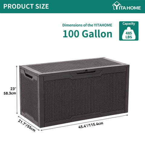 100 Gallon Large Deck Box Outdoor Resin Storage For Patio Furniture Cushions And Garden Tools Weatherproof Lockable Lid