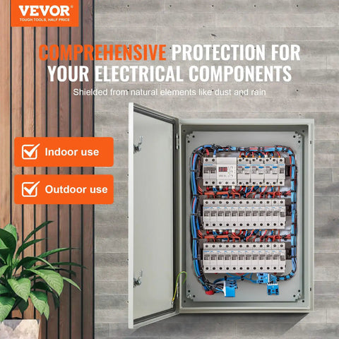 Heavy Duty Workhorse Electrical Enclosure Box Solid Cold Rolled Steel Junction Cabinet With Galvanized Mounting Panel showing internal wiring and components.