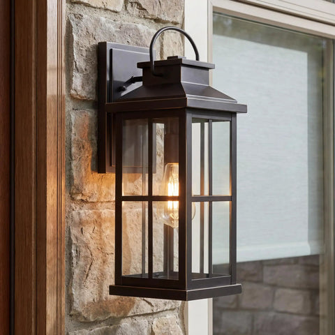 Williamston Collection 1 Light Clear Glass Antique Bronze Farmhouse Outdoor Large Wall Lantern Light For Porch Or Patio, 18 Inch Wide