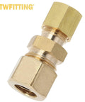 Front view of brass compression reducing union from Brass Compression Reducing Union Kit 3/16 To 3/8 Inch OD, 20 Pack Plumbing Fittings.