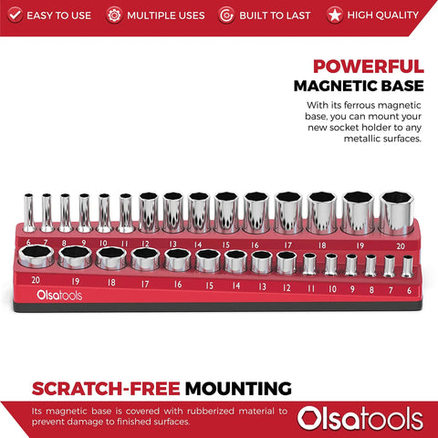 Magnetic Socket Organizer For 3 8 Inch Drive Metric Sockets Holds Up To 30 Sockets With Heavy-Duty Magnets Red Personal Tool Holder