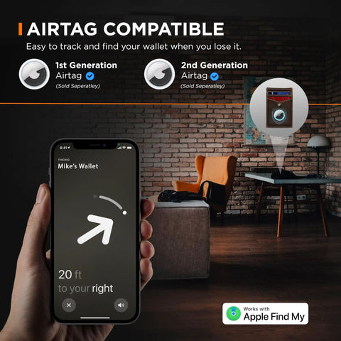 AirTag Wallet With RFID Blocking, Slim Bifold Money Clip, Full Grain Leather Front Pocket Wallet For Men, Minimalist AirTag Holder