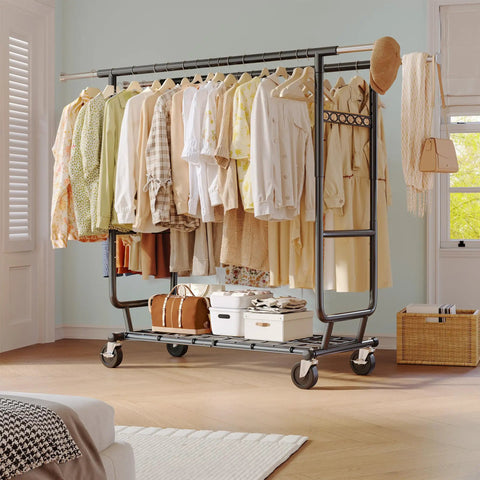 Rock Solid Heavy Duty Clothing Rack Featuring Double Hanging Rods And Commercial Grade Stainless Construction Built Tough For Master Bedroom Or Boutique Display Rooms