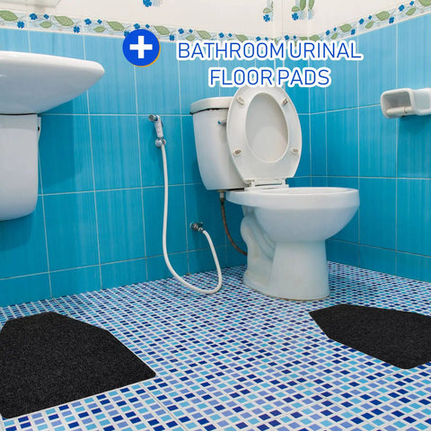 20 Pack Non Slip Urinal Mats For Men With High Absorbency And Waterproof Backing For Commercial Restrooms Black That Keep Floors Dry And Safe In High Traffic Bathrooms shown in a blue tiled restroom