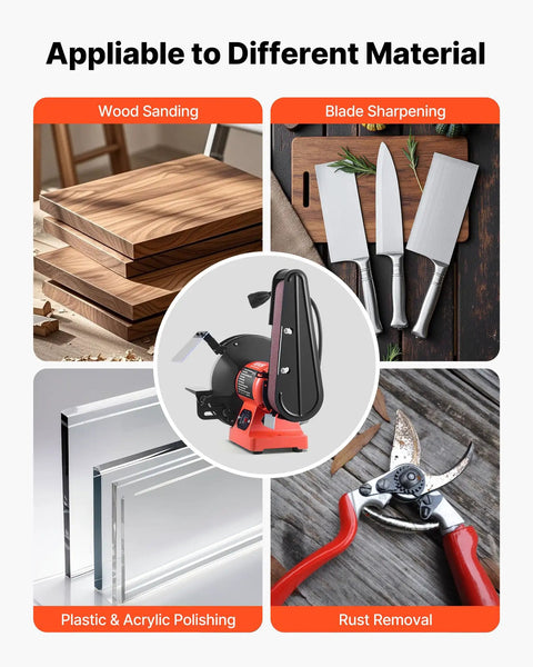 Heavy Duty Eight Inch Bench Grinder Paired With Two By Twenty Eight Belt Sander Combo for wood sanding, blade sharpening, rust removal.