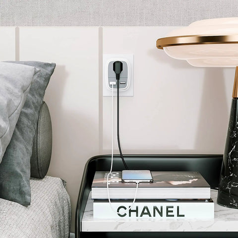 Travel Ready European USB Adapter US To Europe Plug 3 In 1 Power Adapter for Europe in wall with phone charging setup