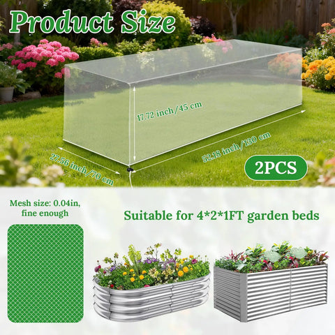 Product dimensions for Two Pack Garden Netting For Raised Beds 4.3x2ft Ultra Fine Mesh Plant Covers With Drawstring