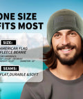 Man wearing Grid Fleece Beanie With American Flag Embroidery For Outdoorsy Folks, Army Olive, lightweight and cozy design in nature.