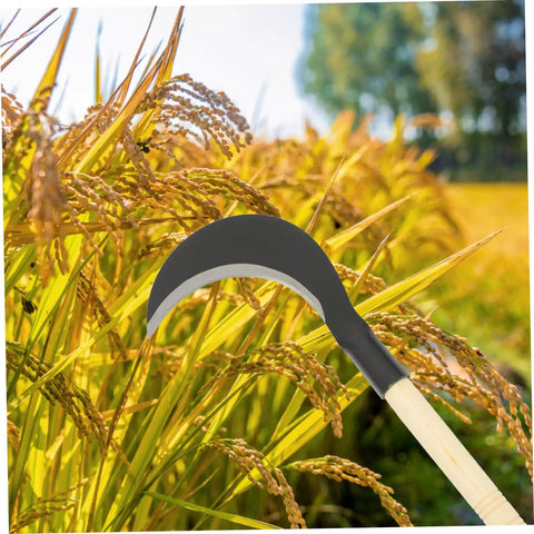 Long Handle Manganese Steel Scythe For Gardening And Weeding, Dope Grip Outdoor Farm Tool slicing through wheat field