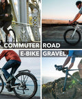 Cyclists riding commuter, road, e-bike, and gravel bikes showcasing the Shock Absorbing Bike Stem That Cuts Up To Seventy Percent Of Bumps And Vibrations