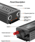Close-up of Heavy Duty 1000W Power Inverter 12V To 110V AC With 2000W Peak Surge, showing outlets and cooling system.