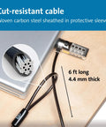 Get Your Hands On This Badass Laptop Security Cable Lock With Sweet Push Button Design And Resettable Four Digit Combination Code On Six Foot Cut Resistant Steel Wire For Office, showing 6 ft long, 4.4 mm thick cut-resistant cable.