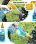Image of All In One Bike Cleaning Kit With Chain Cleaner Degreaser Chain Lube Scrubber And Brushes For Mountain MTB Road EBike And Trail Bikes To Keep Your Ride Fresh Clean And Ready To Roll in action on a bike chain.